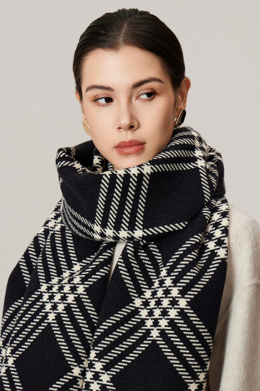 Écharpe châle à carreaux oversize pour femme, réversible