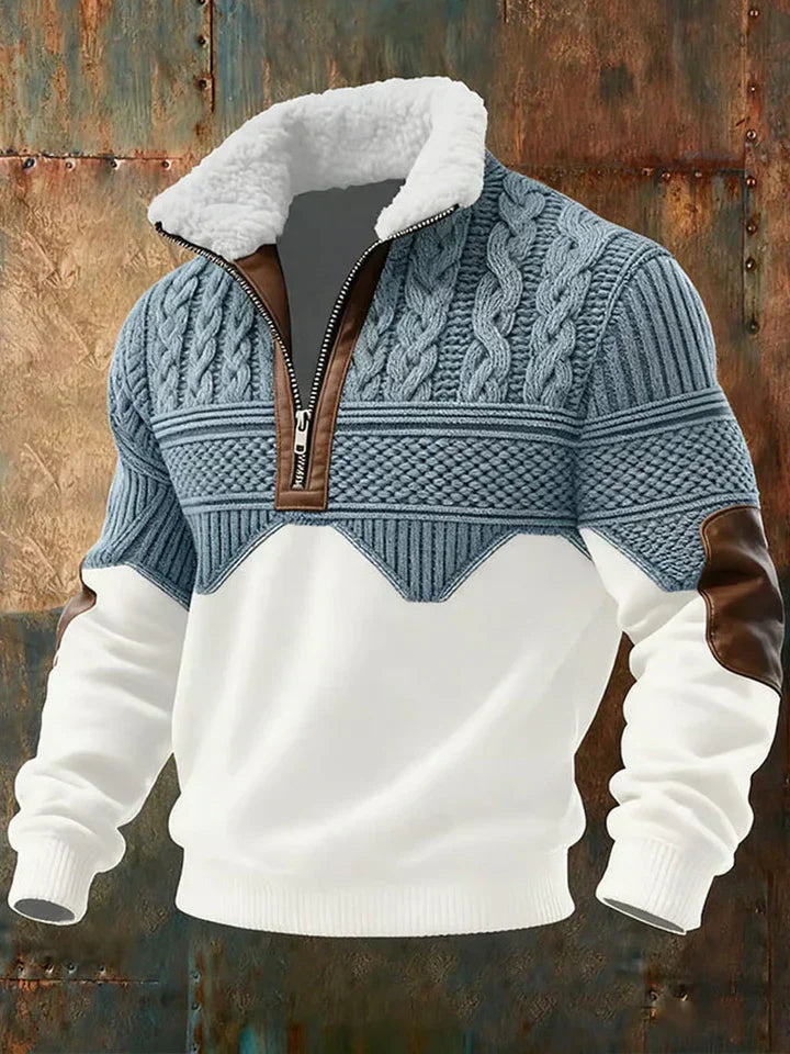 Strickpullover für Herren mit Color-Block-Design und halbem Reißverschluss zum Kombinieren
