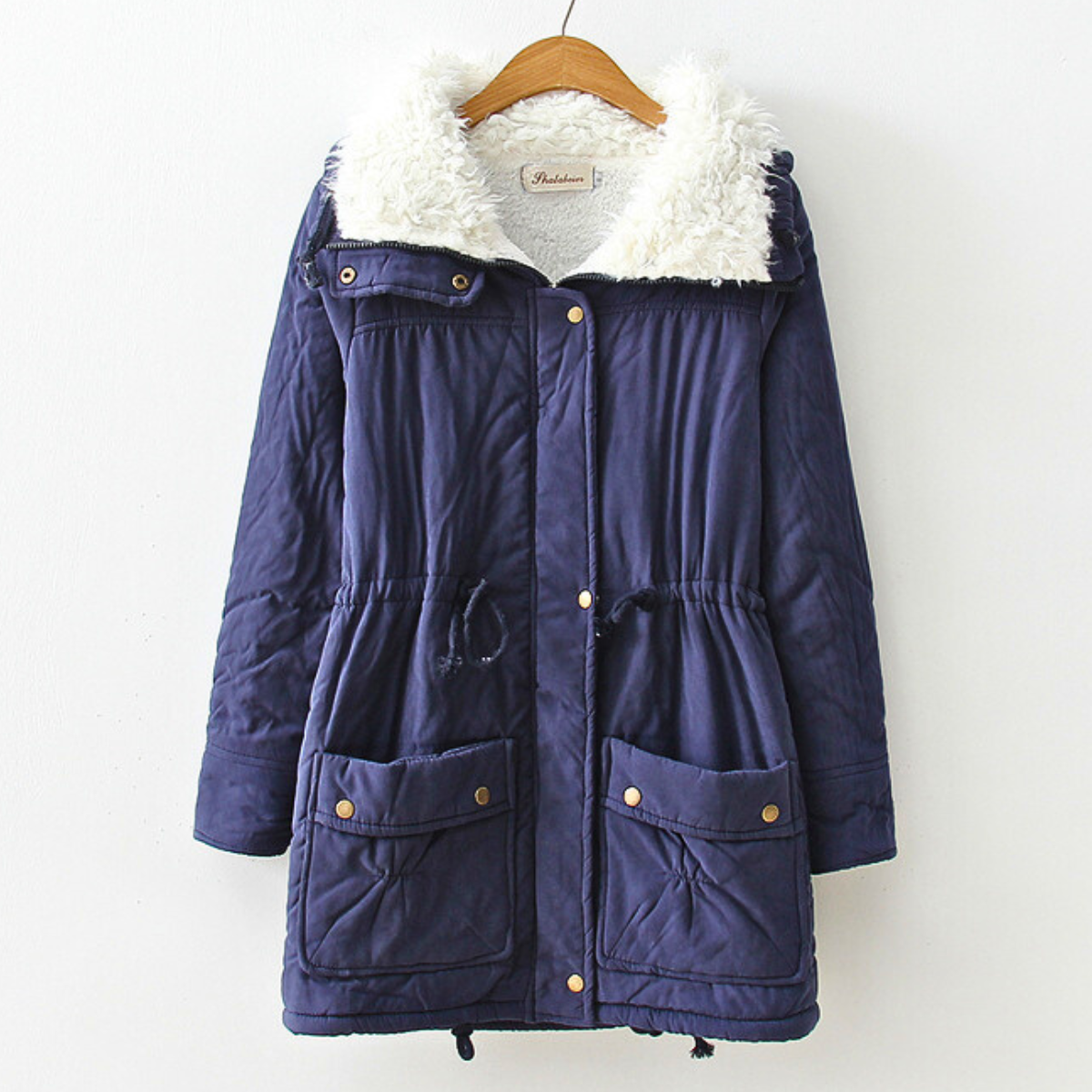 Damen-Winterparka mit Sherpa-Futter und verstellbarer Taille