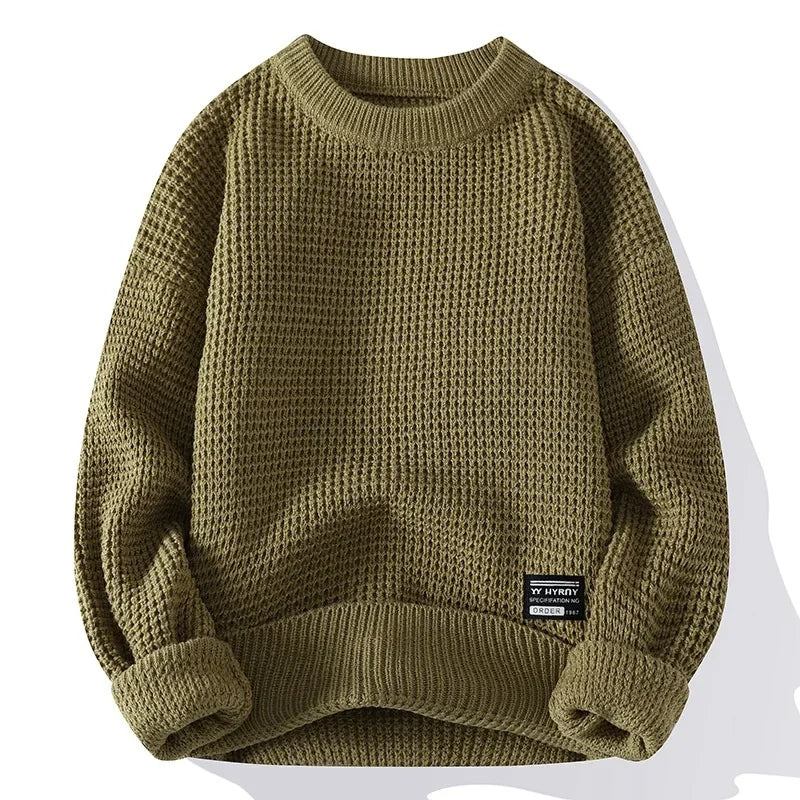 Pullover da uomo in maglia a nido d'ape con polsini a coste, per un look elegante