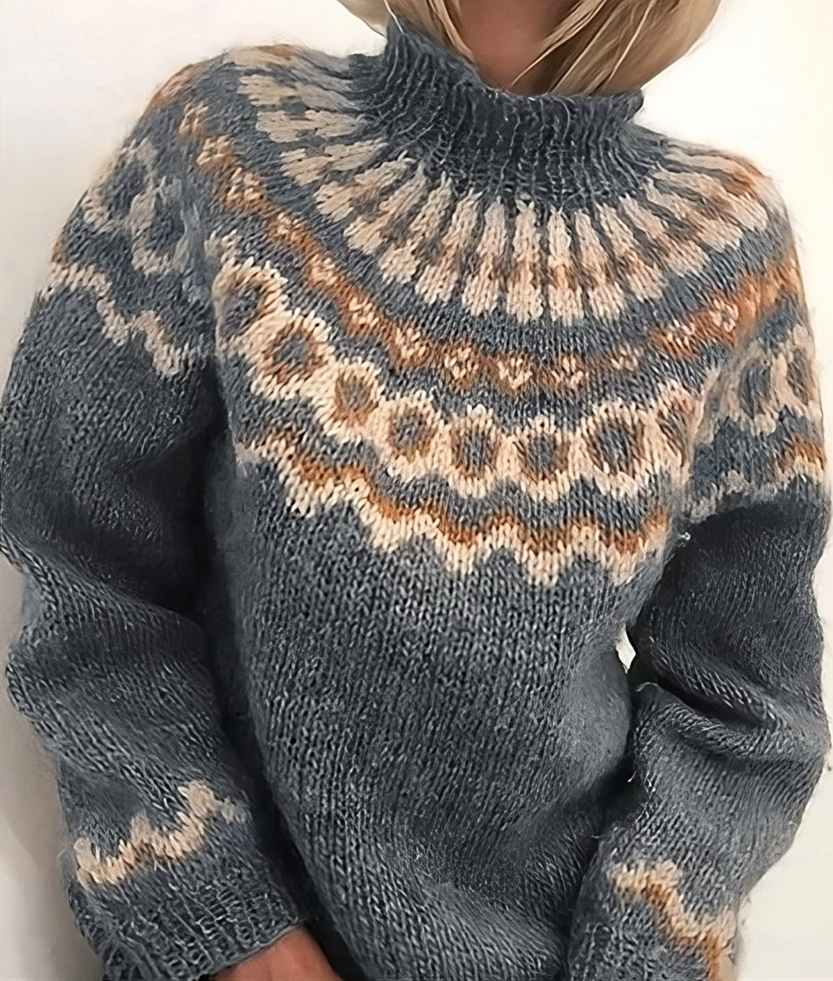 Suéter de cuello alto de lana islandesa para mujer, ideal para el invierno