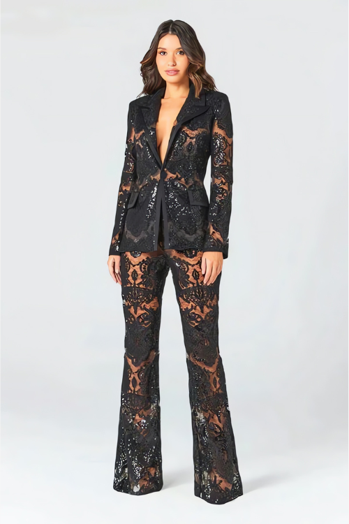 Islet | Women’s Sequin Blazer and Trousers Ensemble-Omni Prime Goods