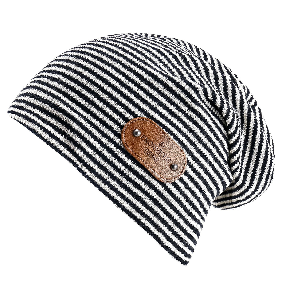 Gorro de punto a rayas para mujer, de corte holgado y cómodo para el invierno