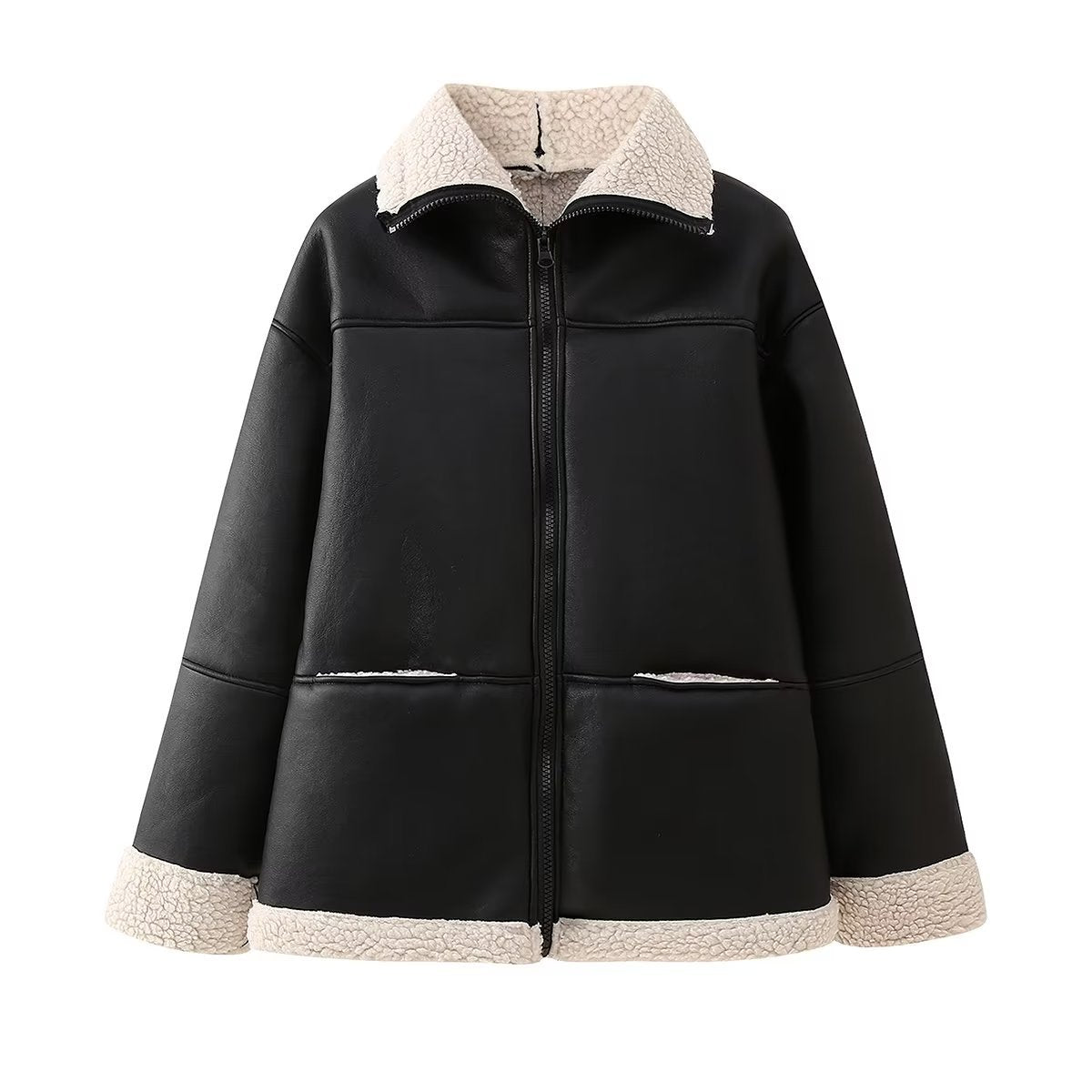 Chaqueta aviador extragrande para mujer con suave forro de borreguito teddy