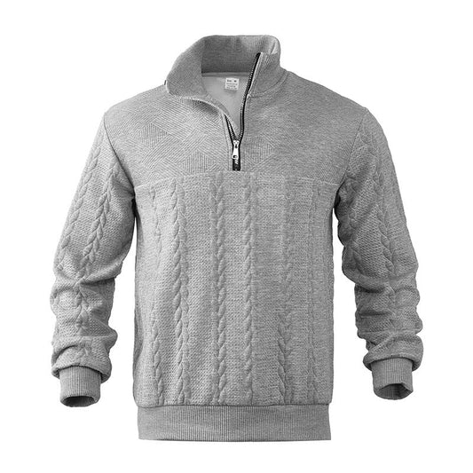 Men's Wool Blend Quarter-Zip Sweater with Cable Knit Texture