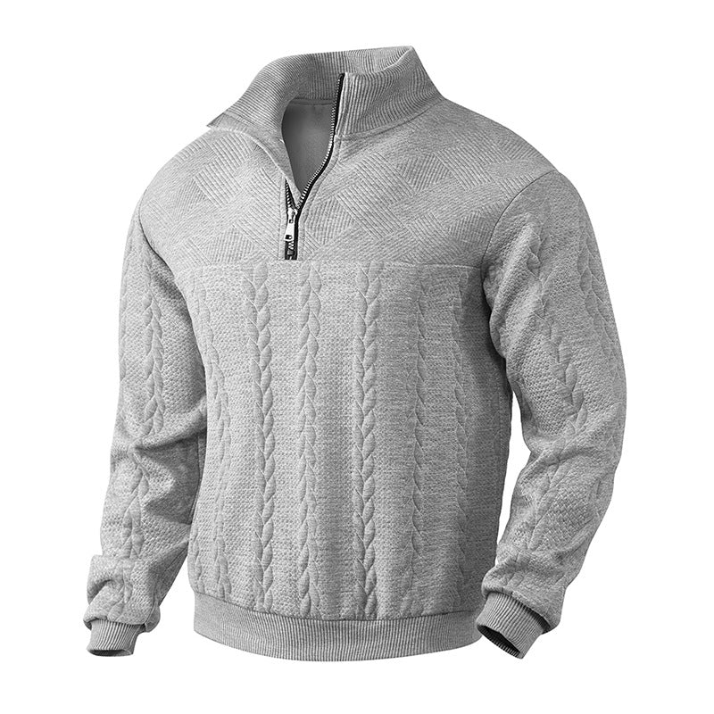Sweater til mænd i uldblanding med kvart lynlås og kabelstrik