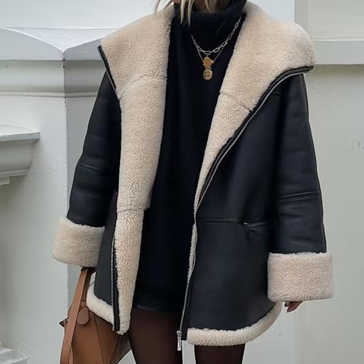 Chaqueta aviador extragrande para mujer con suave forro de borreguito teddy