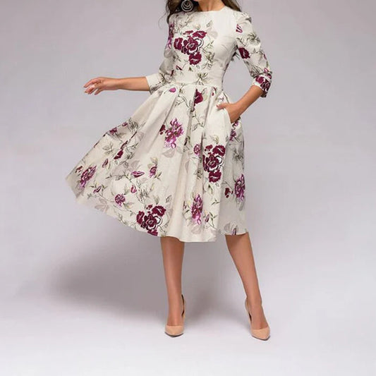 Patricia | Women's A-Line Midi Dress with Pockets-Omni Prime Goods
