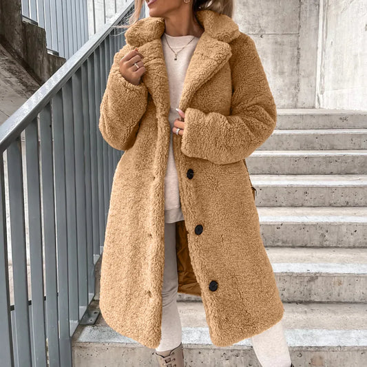Women's Fleece Overcoat with Relaxed Fit for Winter Warmth