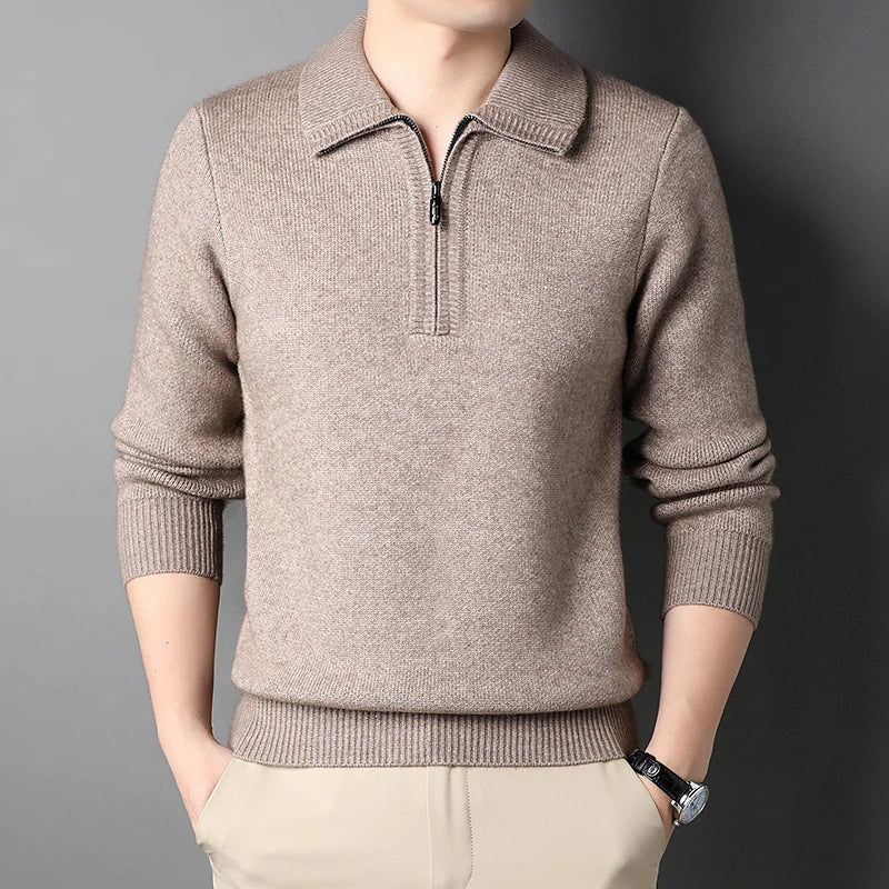 Men's Knit Quarter-Zip Sweater with Tailored Fit and Soft Blend
