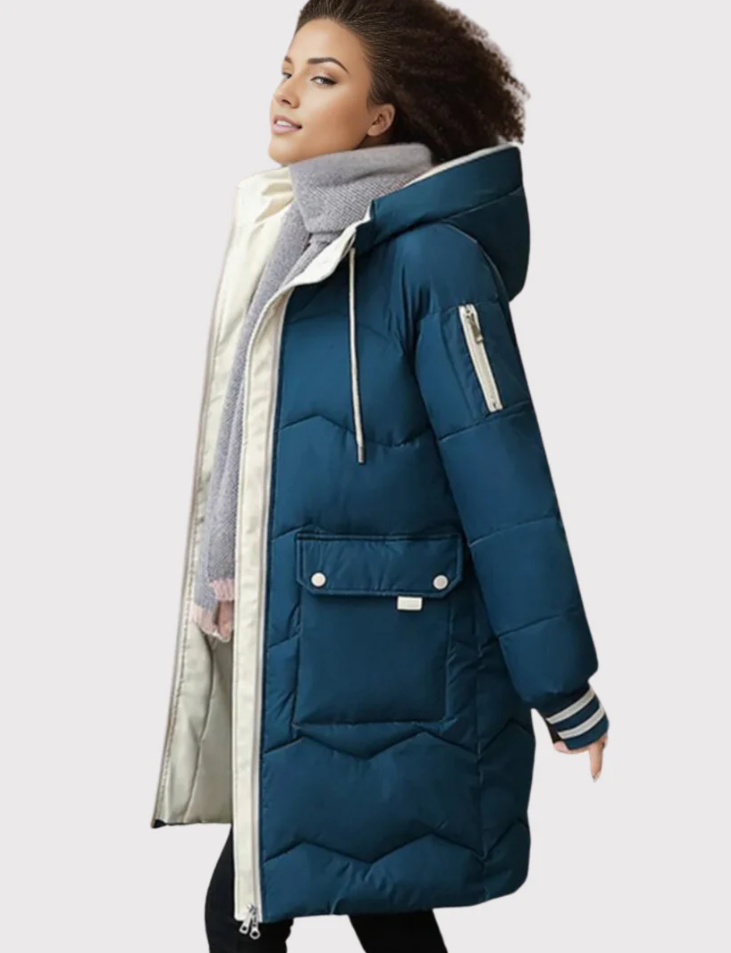 Women's Lined Winter Parka with Zip and Button Front Closure