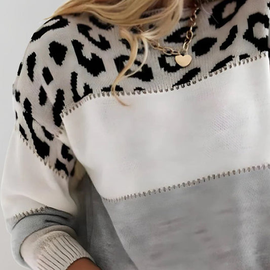 Women's Relaxed Fit Leopard Pattern Sweater-Omni Prime Goods