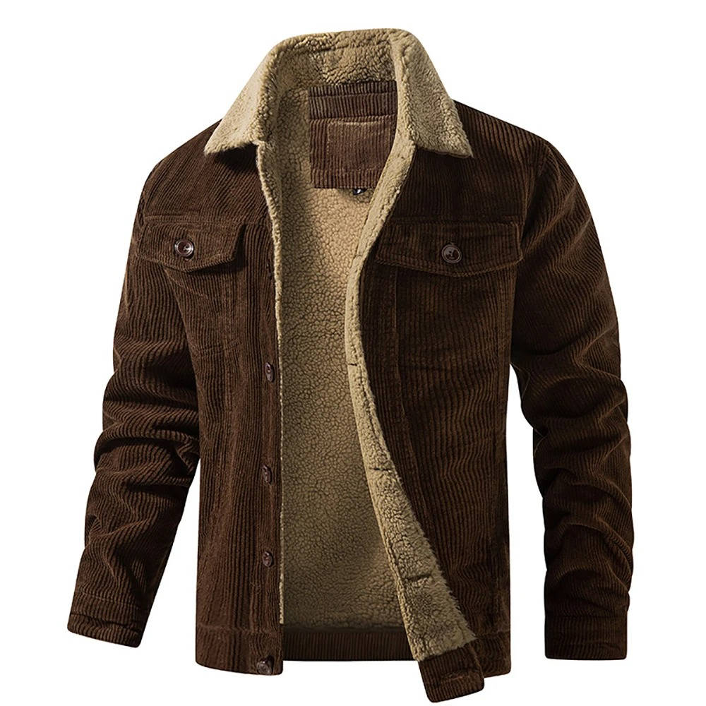 Herren-Cordjacke mit Sherpa-Futter und Knopfverschluss