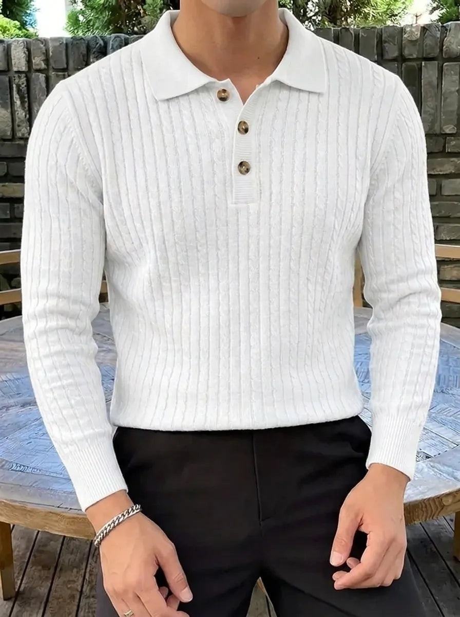 Men's Ribbed Knit Sweater Shirt with Classic Textured Finish