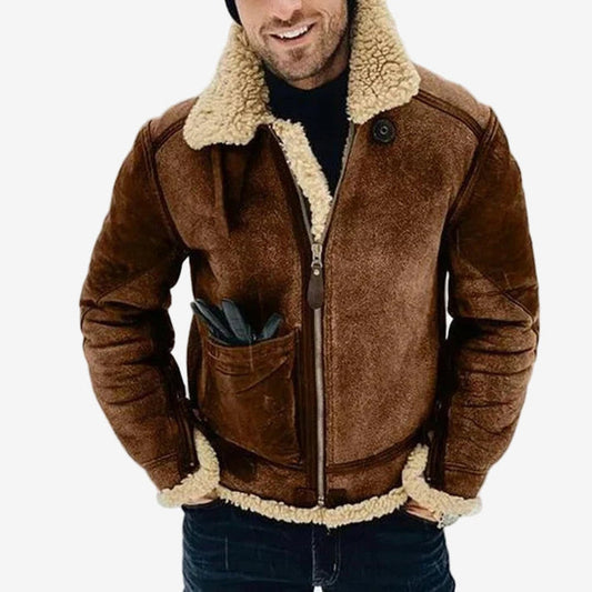 Sherpa-Fleecejacke für Herren - Durchgehender Reißverschluss, Stehkragen und Taschen