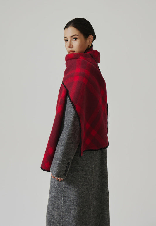Écharpe à carreaux réversible pour femme avec détails de point de couverture