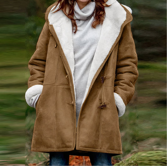 Women's Velvet Winter Coat with Hood and Insulating Layers