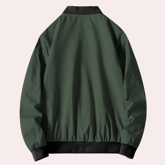 Men's Slim Fit Bomber Jacket with Zip Front and Ribbed Cuffs