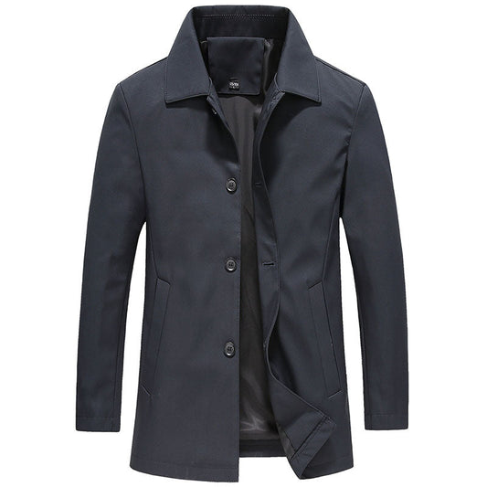 Men's Windproof Long Coat - Solid Color Options