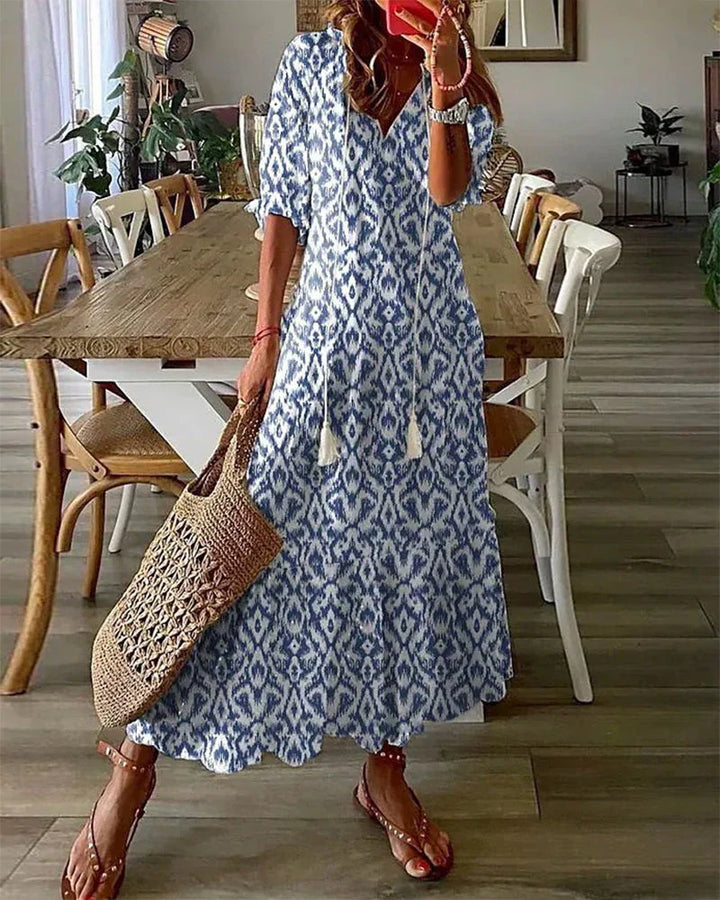 Women's Bohemian Cotton Maxi Dress with Ibiza Style
