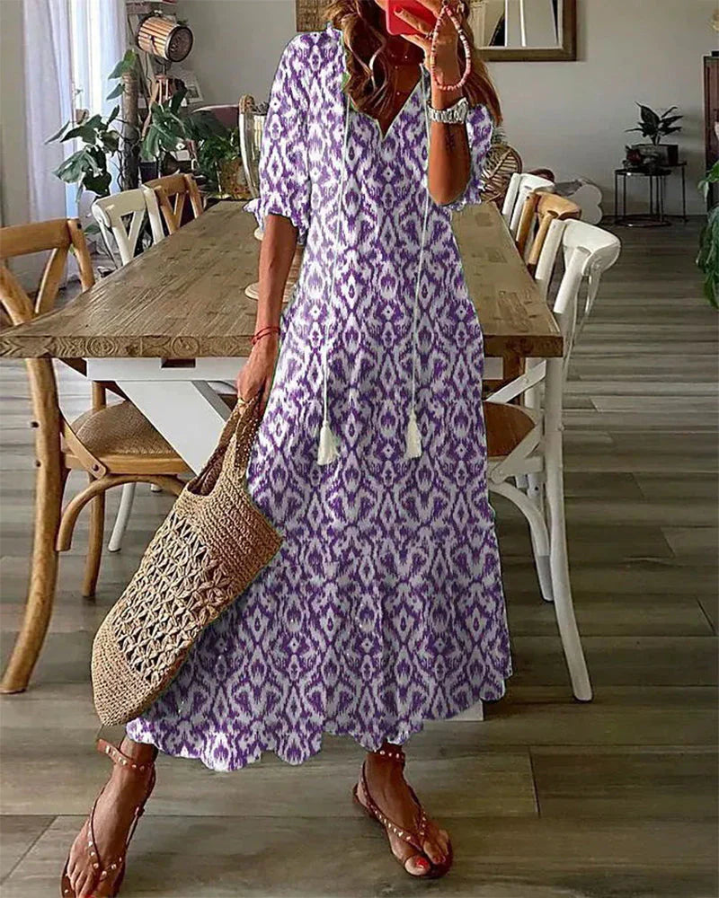 Women's Bohemian Cotton Maxi Dress with Ibiza Style