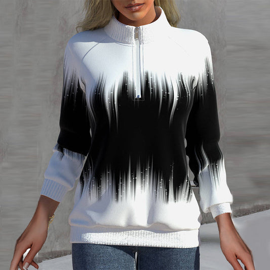 Women's Sweatshirt with Half Collar Design and Long Sleeves