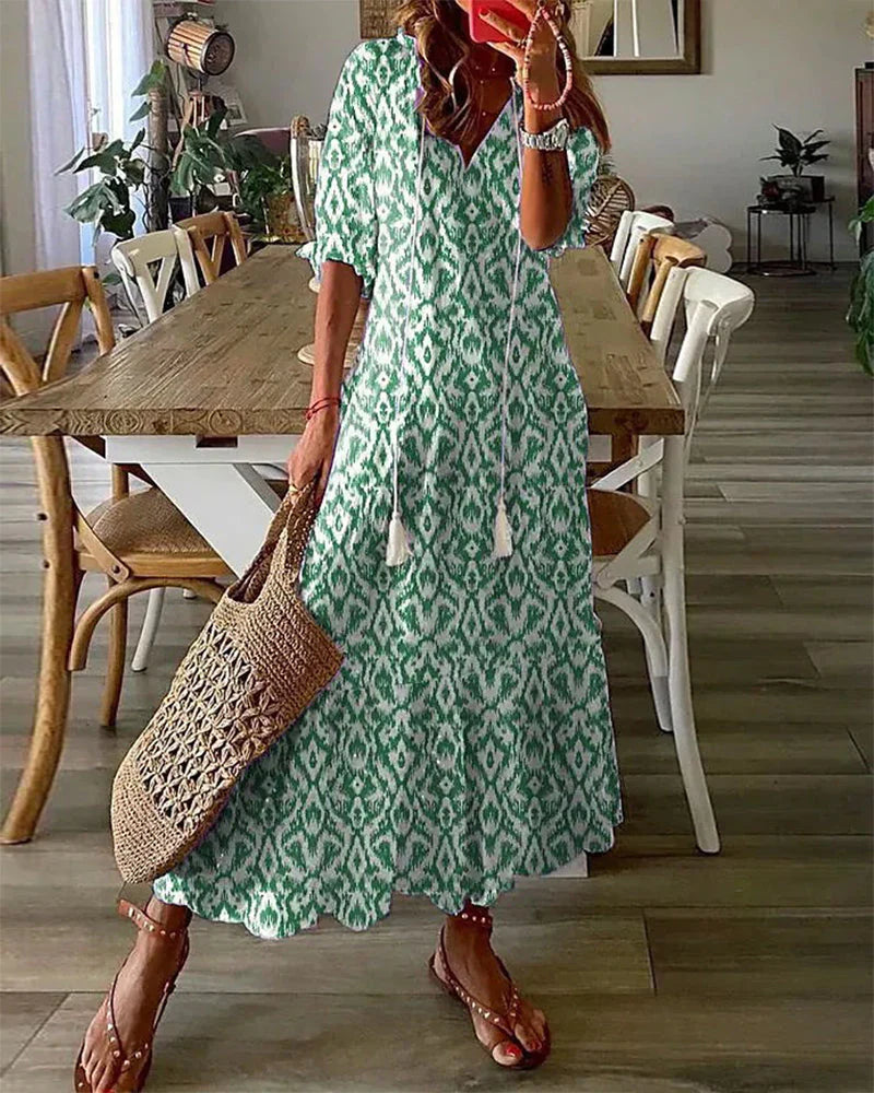Women's Bohemian Cotton Maxi Dress with Ibiza Style