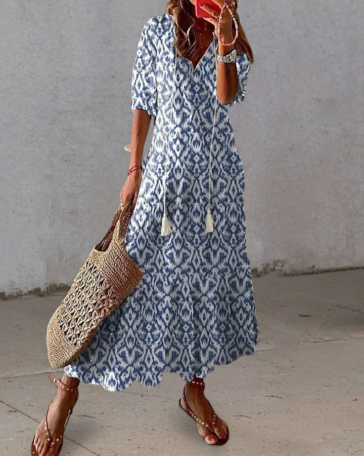 Women's Bohemian Cotton Maxi Dress with Ibiza Style