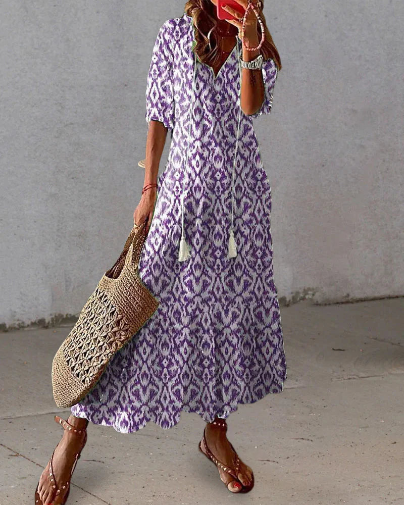 Women's Bohemian Cotton Maxi Dress with Ibiza Style