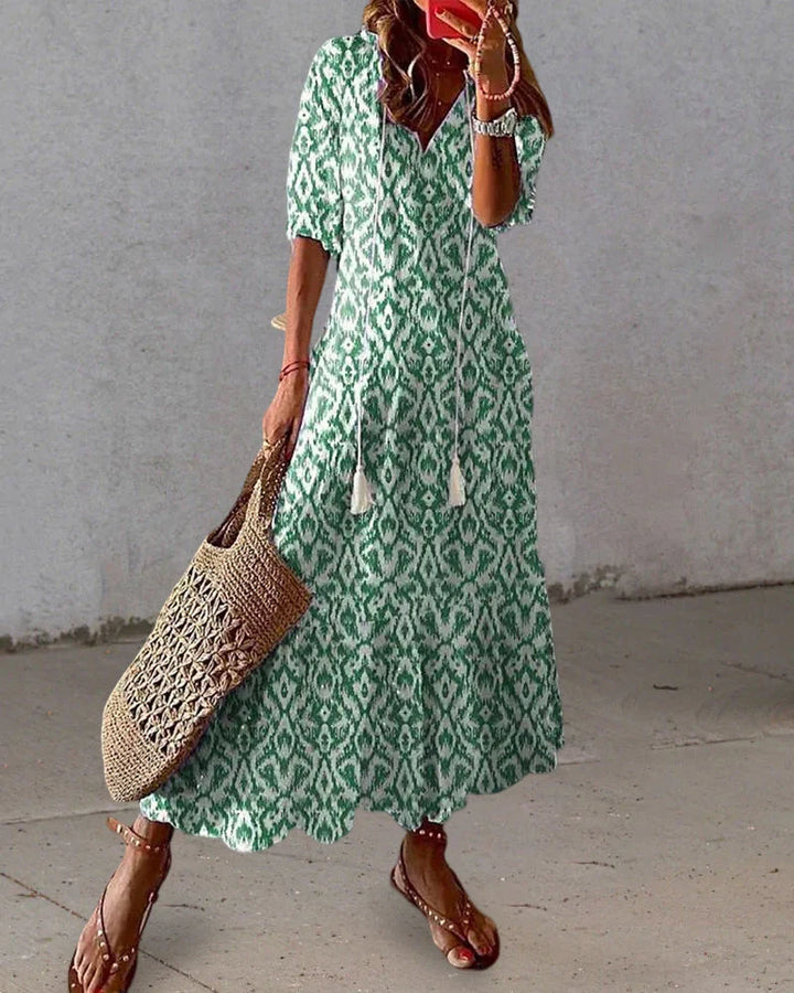 Women's Bohemian Cotton Maxi Dress with Ibiza Style
