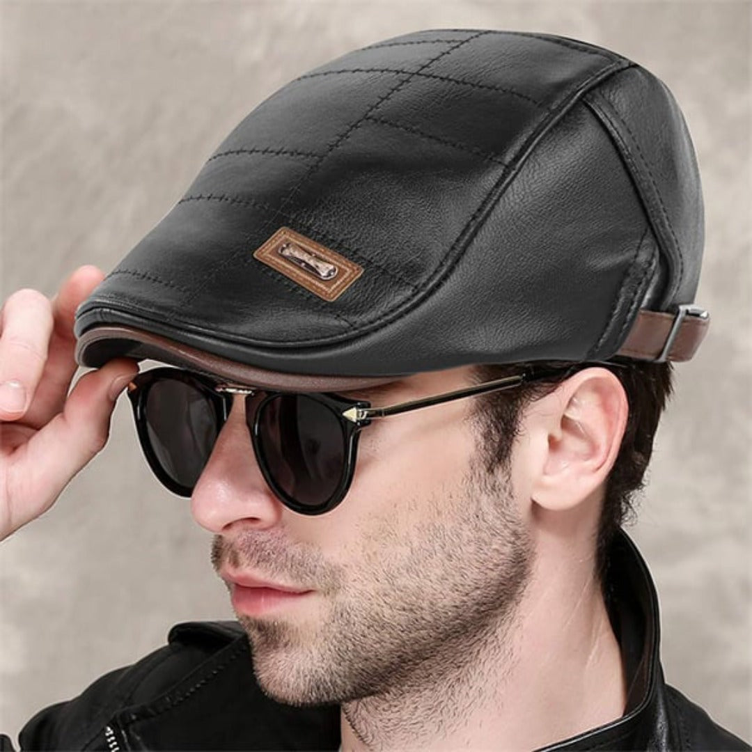 Men's Adjustable Retro Leather Beret Hat