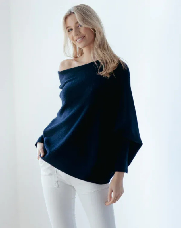 Women's Off-Shoulder Knit Top with Swing Collar | Elegant Style