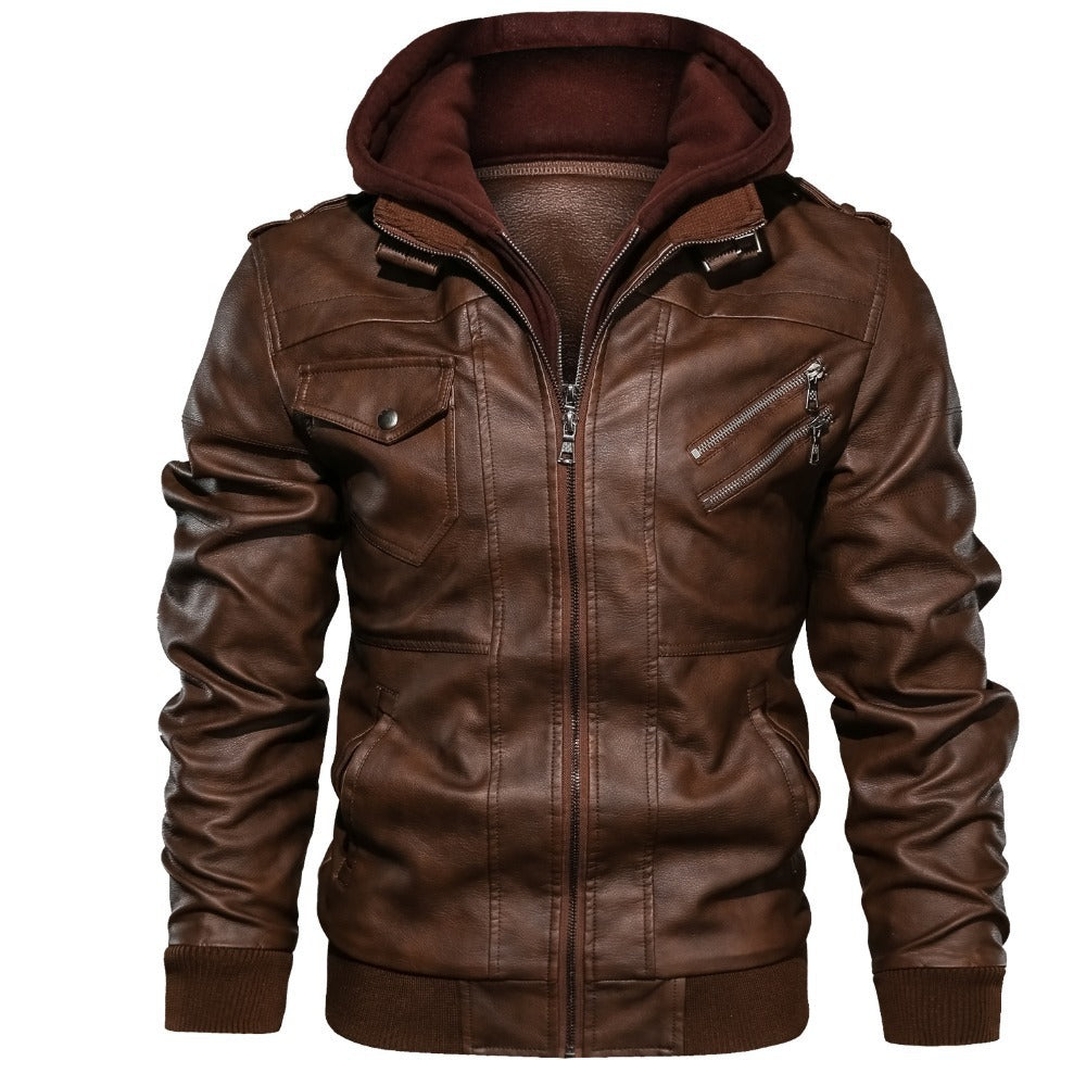 Men's Jacket with Detachable Hood and Functional Pockets