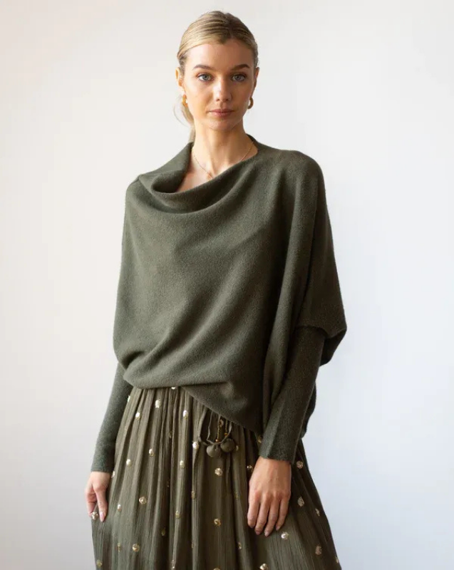 Women's Off-Shoulder Knit Top with Swing Collar | Elegant Style