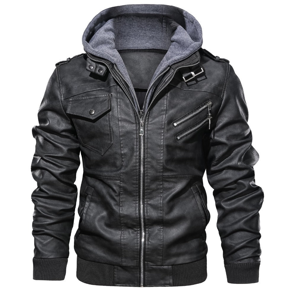 Men's Jacket with Detachable Hood and Functional Pockets