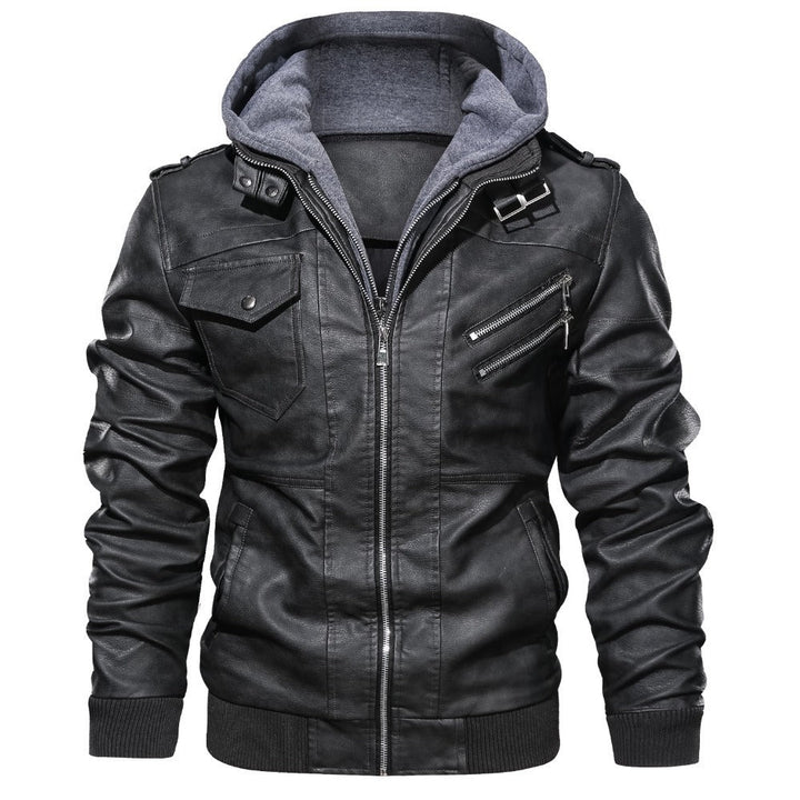 Men's Jacket with Detachable Hood and Functional Pockets
