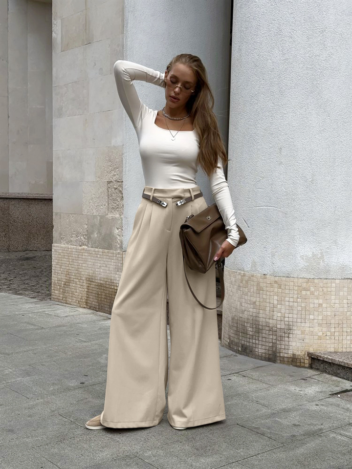 Women's High Waisted Wide Leg Casual Trousers