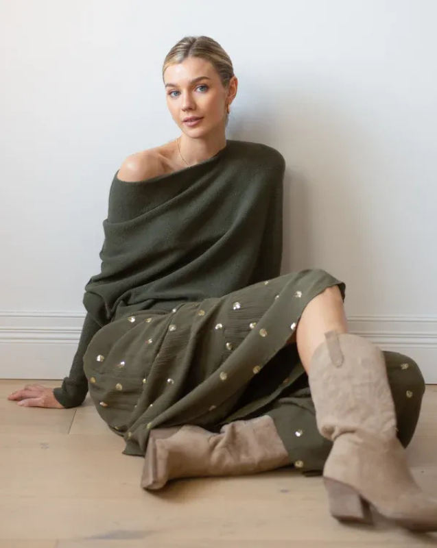 Women's Off-Shoulder Knit Top with Swing Collar | Elegant Style