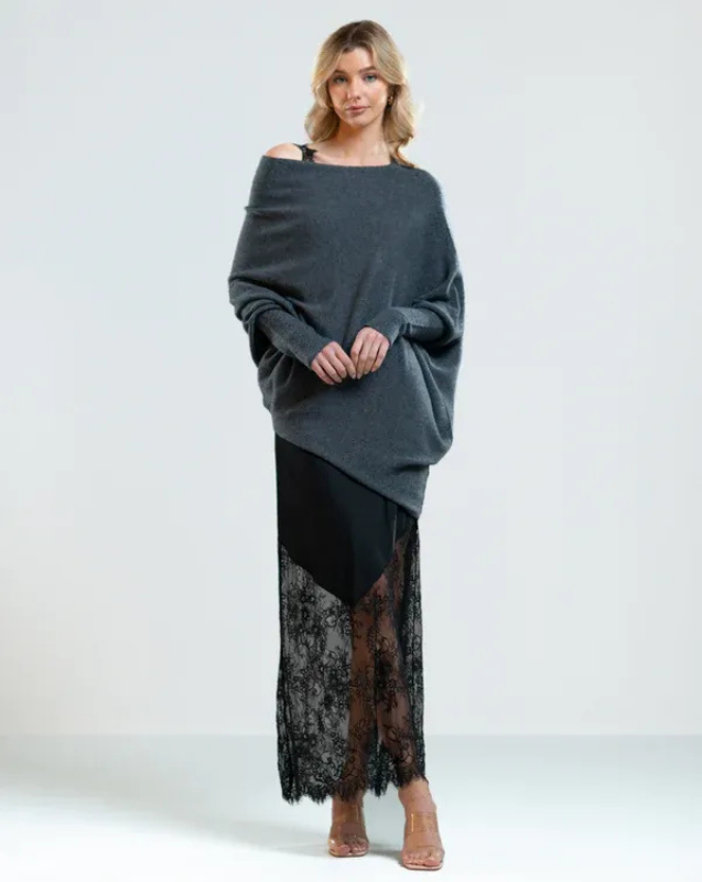 Women's Off-Shoulder Knit Top with Swing Collar | Elegant Style