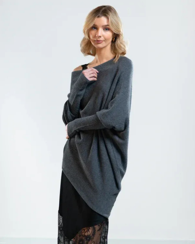 Women's Off-Shoulder Knit Top with Swing Collar | Elegant Style
