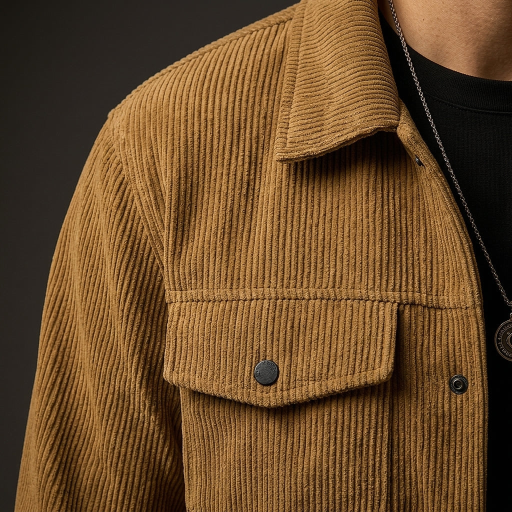 Men's Relaxed Fit Corduroy Jacket with Ribbed Fabric