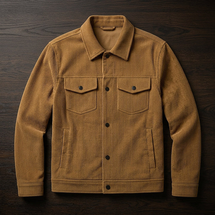 Men's Relaxed Fit Corduroy Jacket with Ribbed Fabric