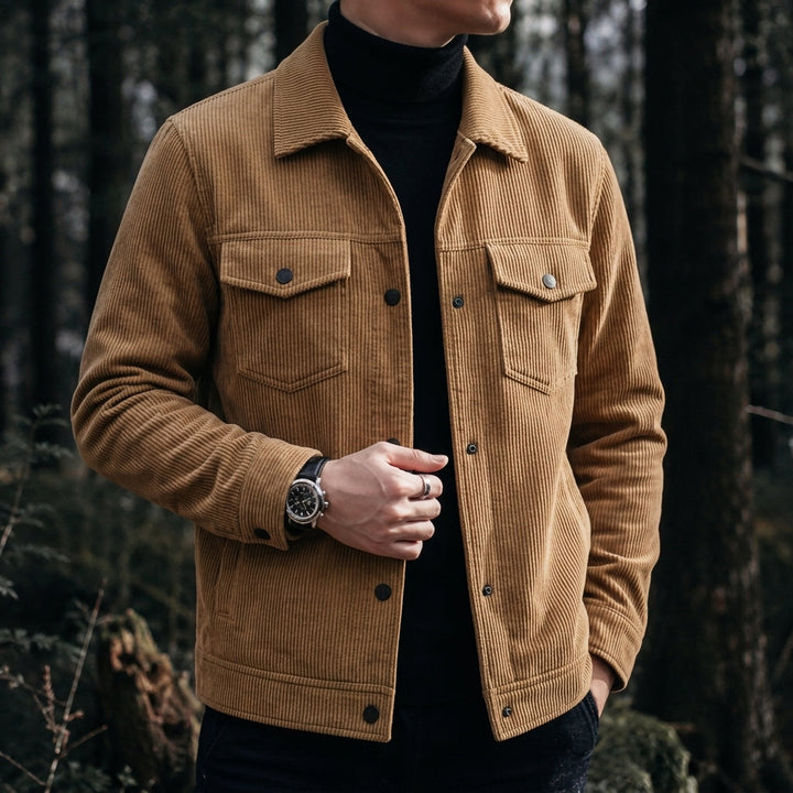Men's Relaxed Fit Corduroy Jacket with Ribbed Fabric