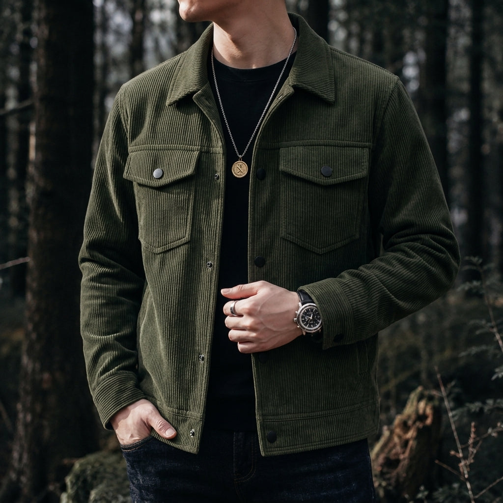 Men's Relaxed Fit Corduroy Jacket with Ribbed Fabric