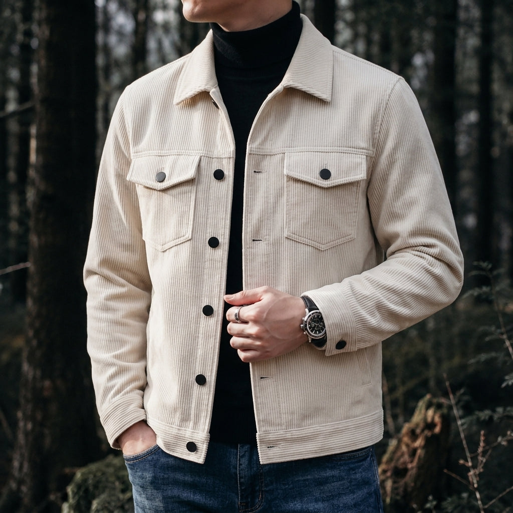 Men's Relaxed Fit Corduroy Jacket with Ribbed Fabric