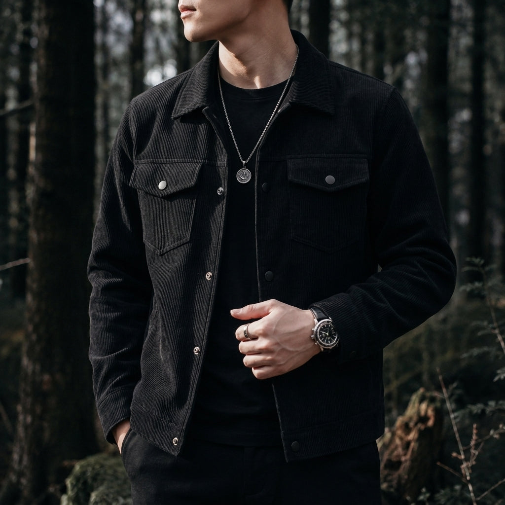 Men's Relaxed Fit Corduroy Jacket with Ribbed Fabric