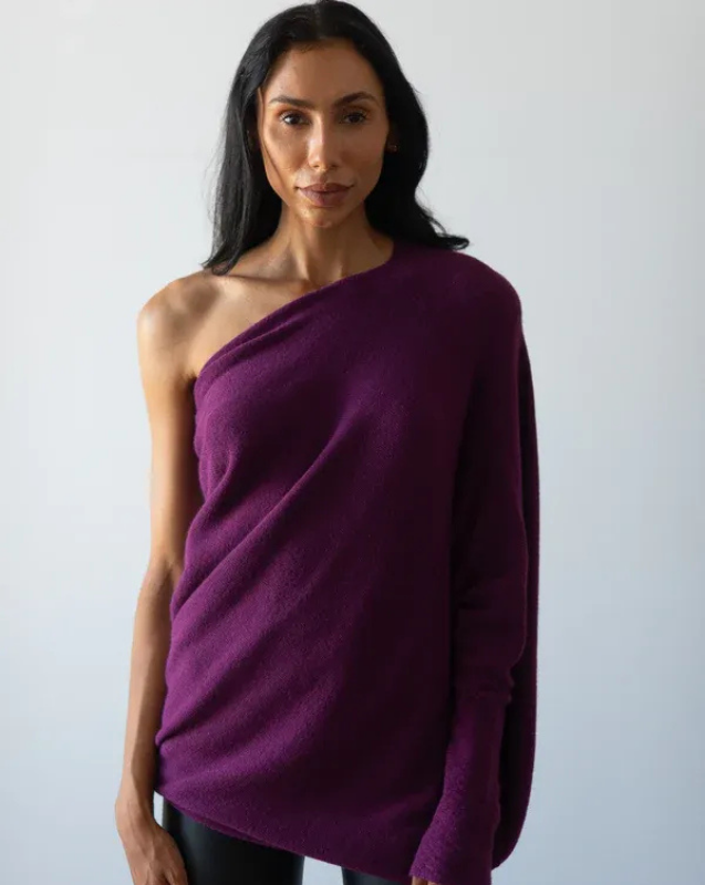 Women's Off-Shoulder Knit Top with Swing Collar | Elegant Style