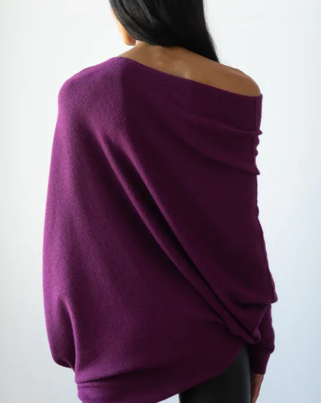 Women's Off-Shoulder Knit Top with Swing Collar | Elegant Style