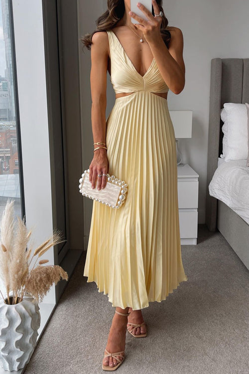 Valen | Women's Elegant V-Neck Pleated Dress
