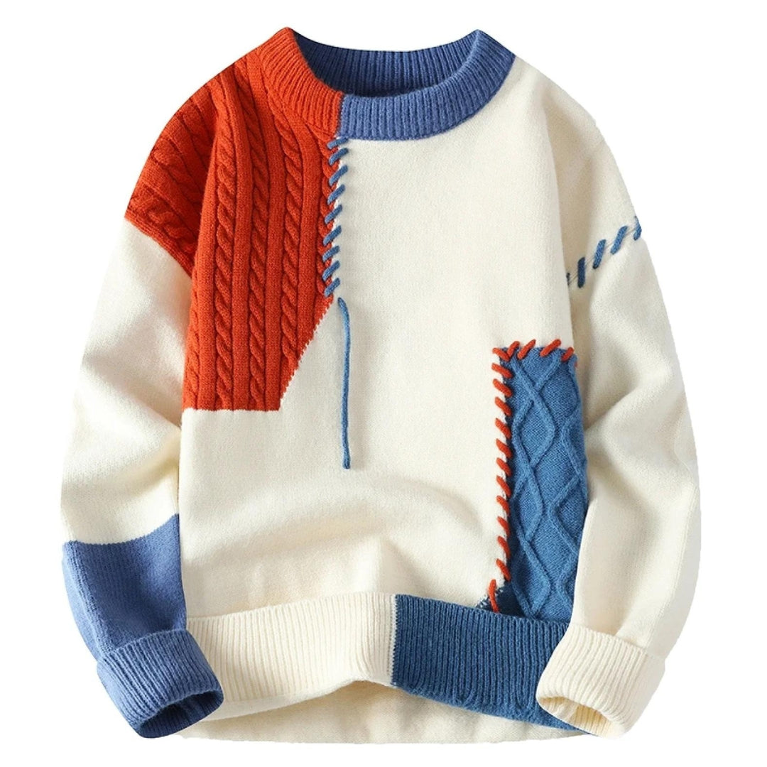 Patchwork-Strickpullover für Herren mit künstlerischem Design und gemütlicher Passform